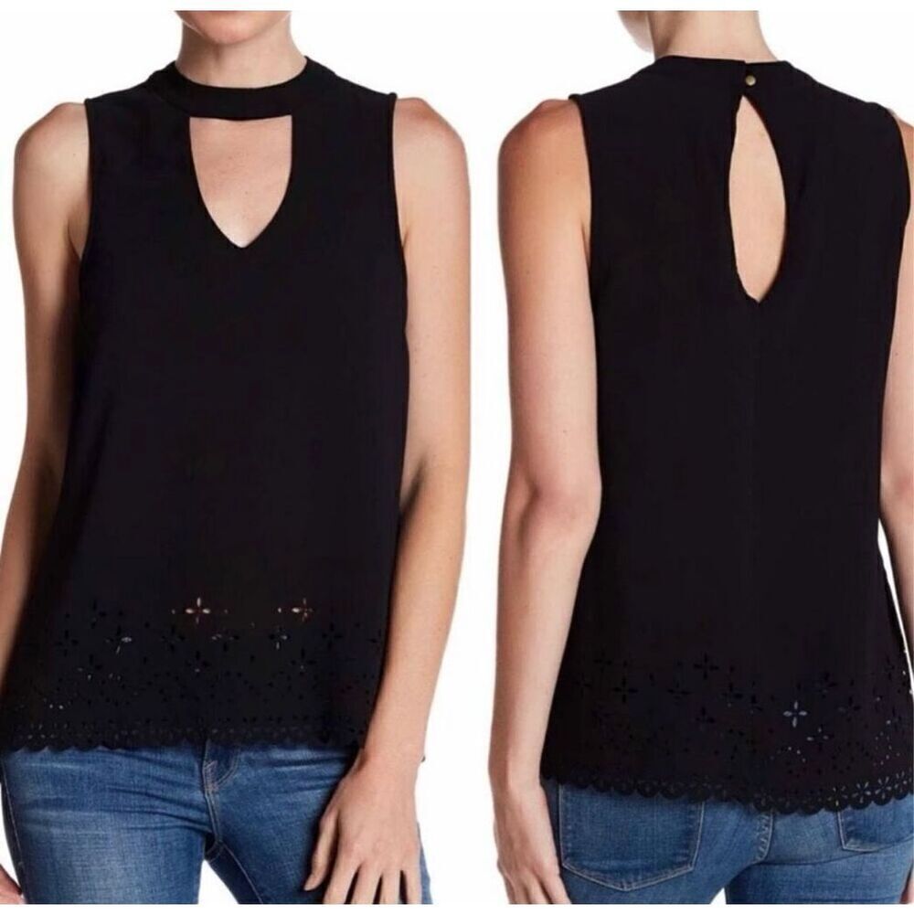 NWT Womens Nordstrom Bobeau Laser Cutout Eyelet Laser Cut Sleeveless Top - Sz L